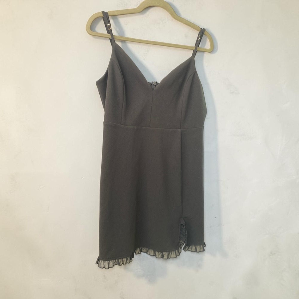 Lulus Women's Black Spaghetti Strap Mini Dress XL Ruffle Hem Cocktail Party Dres